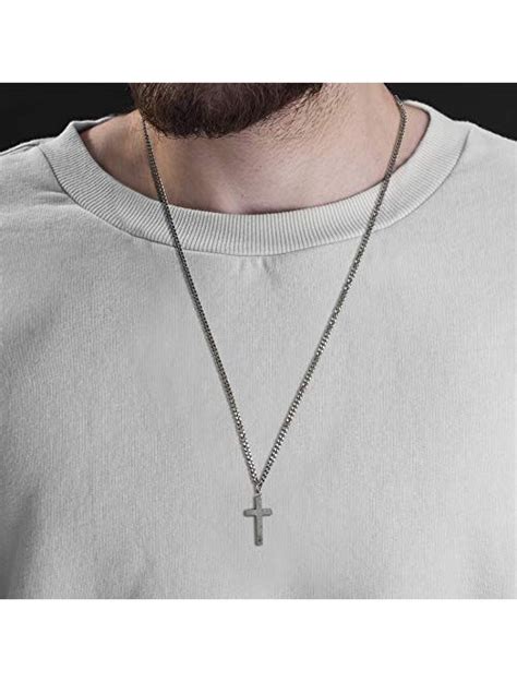 steve madden silver-tone stainless steel men's box cross pendant necklace|steve madden necklace.